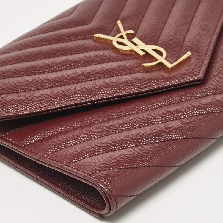 Pre Owned Saint Laurent Burgundy Matelassé Leather Monogram Envelope Wristlet Clutch