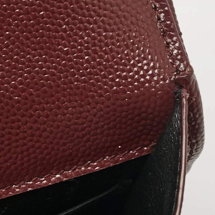 Pre Owned Saint Laurent Burgundy Matelassé Leather Monogram Envelope Wristlet Clutch