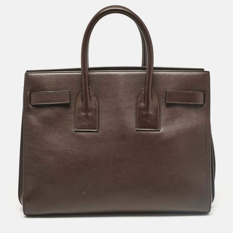 Pre Owned Saint Laurent Dark Brown Leather Small Sac De Jour Tote