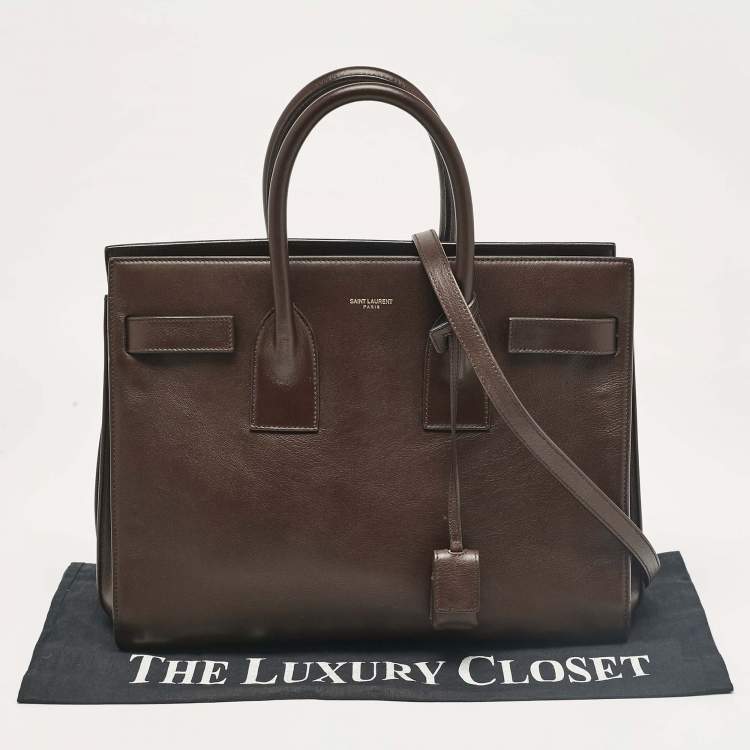 Pre Owned Saint Laurent Dark Brown Leather Small Sac De Jour Tote