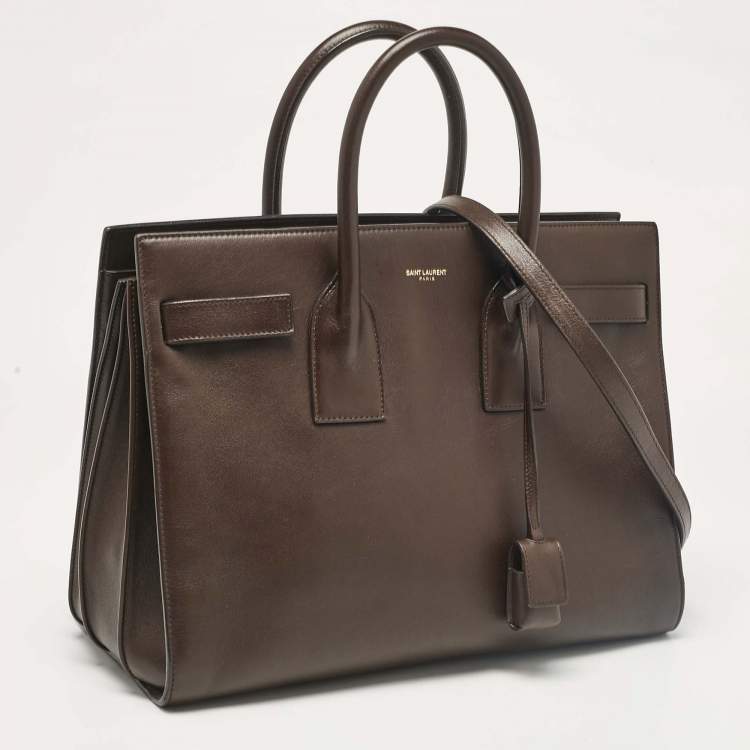Pre Owned Saint Laurent Dark Brown Leather Small Sac De Jour Tote