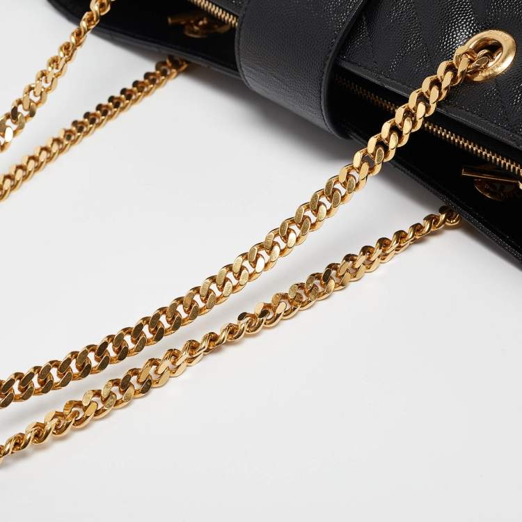 Pre Owned Saint Laurent Black Chevron Leather Cassandre Chain Tote