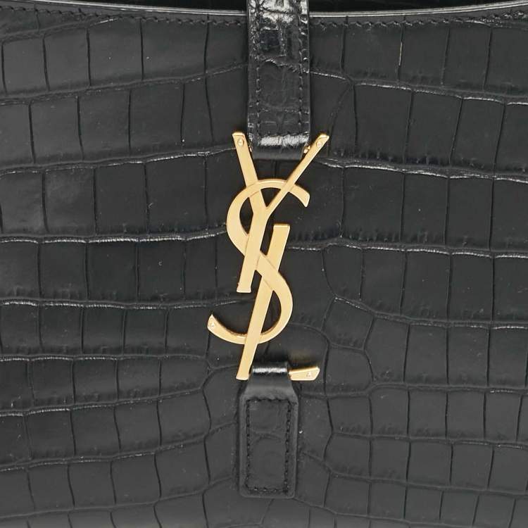 Pre Owned Saint Laurent Black Croc Embossed Leather LE 5 À 7 Hobo