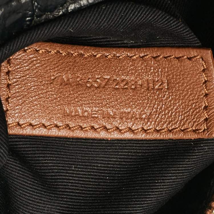Pre Owned Saint Laurent Black Croc Embossed Leather LE 5 À 7 Hobo