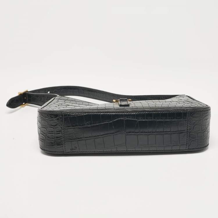 Pre Owned Saint Laurent Black Croc Embossed Leather LE 5 À 7 Hobo