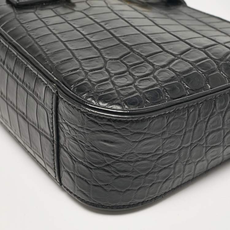 Pre Owned Saint Laurent Black Croc Embossed Leather LE 5 À 7 Hobo