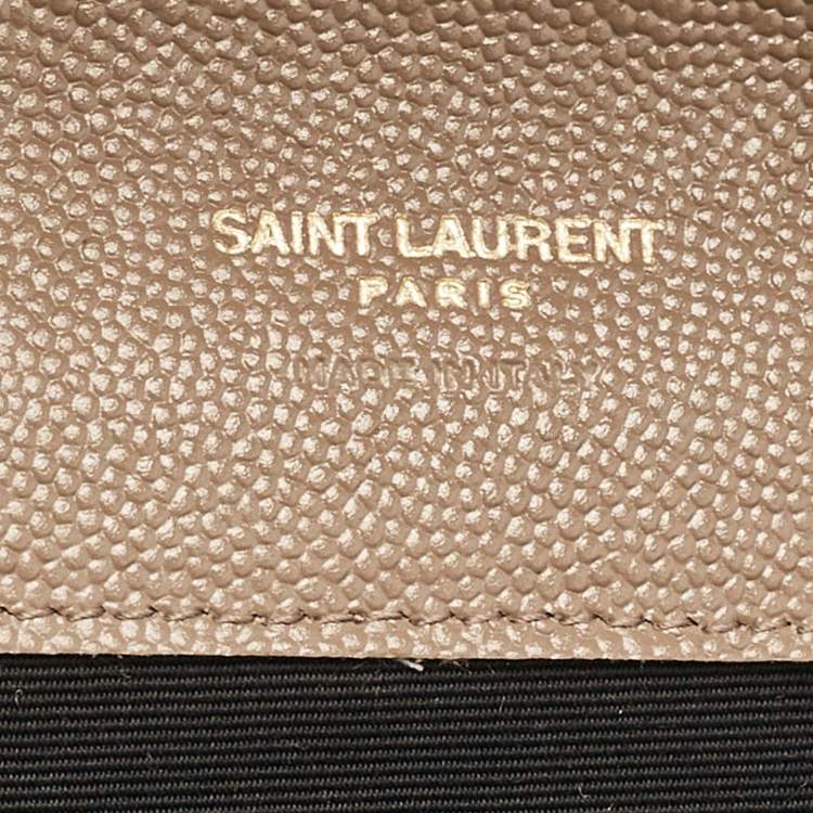 Pre Owned Saint Laurent Beige Matelasse Leather Cassandre Wristlet Pouch