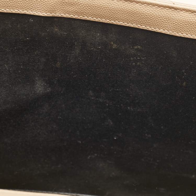 Pre Owned Saint Laurent Beige Chevron Leather Large Monogram Envelope Shoulder Bag