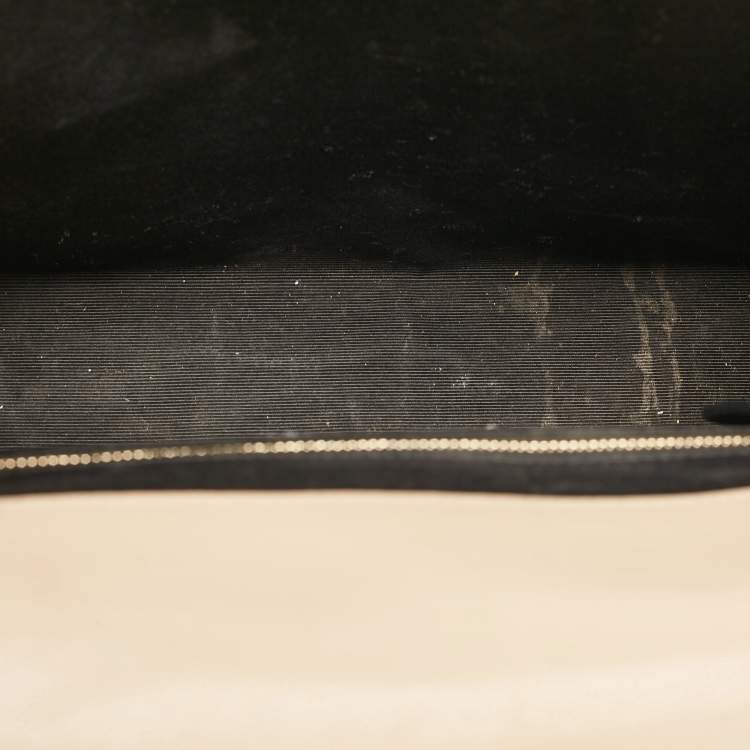 Pre Owned Saint Laurent Beige Chevron Leather Large Monogram Envelope Shoulder Bag