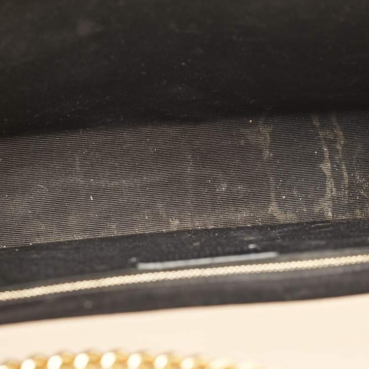 Pre Owned Saint Laurent Beige Chevron Leather Large Monogram Envelope Shoulder Bag