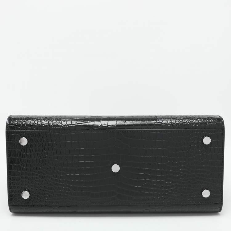 Pre Owned Saint Laurent Dark Green Croc Embossed Leather Small Classic Sac De Jour Tote