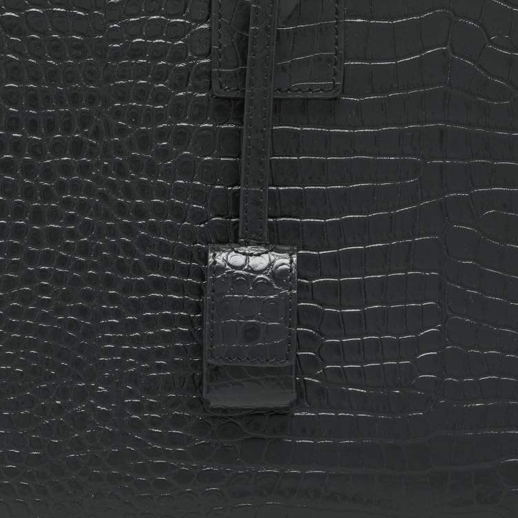 Pre Owned Saint Laurent Dark Green Croc Embossed Leather Small Classic Sac De Jour Tote