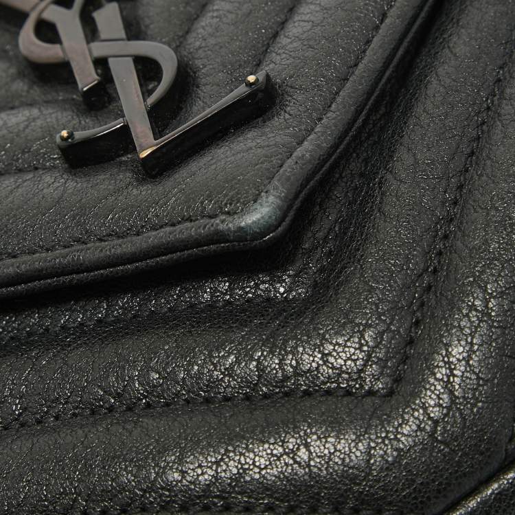 Pre Owned Saint Laurent Black Matelassé Leather Medium College Top Handle Bag