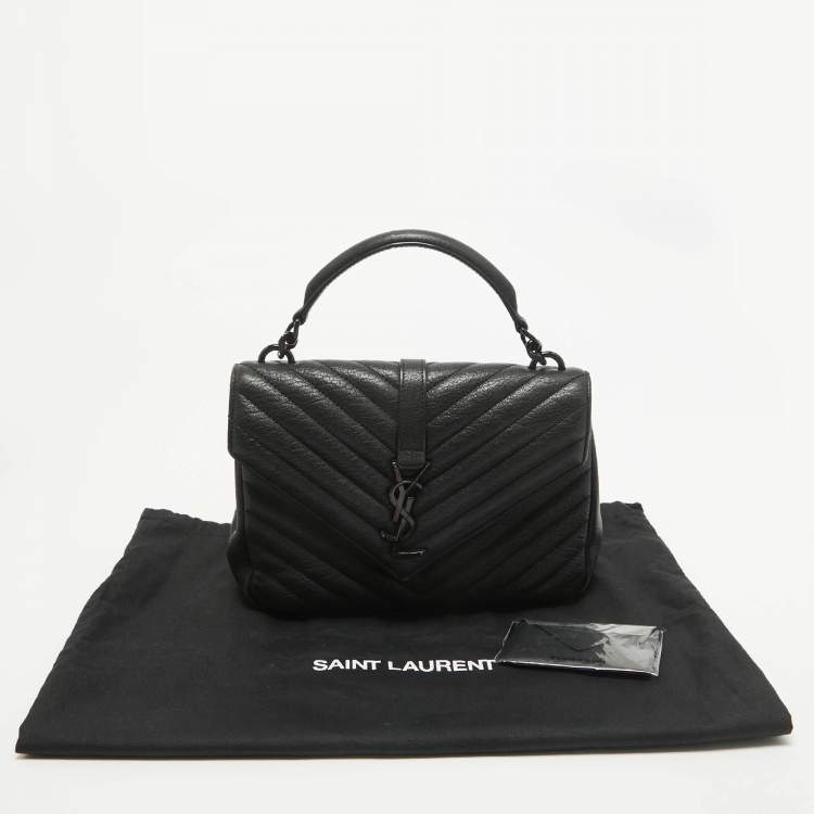 Pre Owned Saint Laurent Black Matelassé Leather Medium College Top Handle Bag
