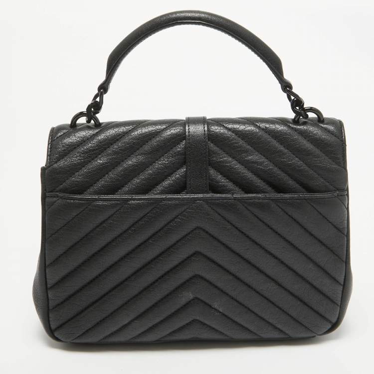 Pre Owned Saint Laurent Black Matelassé Leather Medium College Top Handle Bag