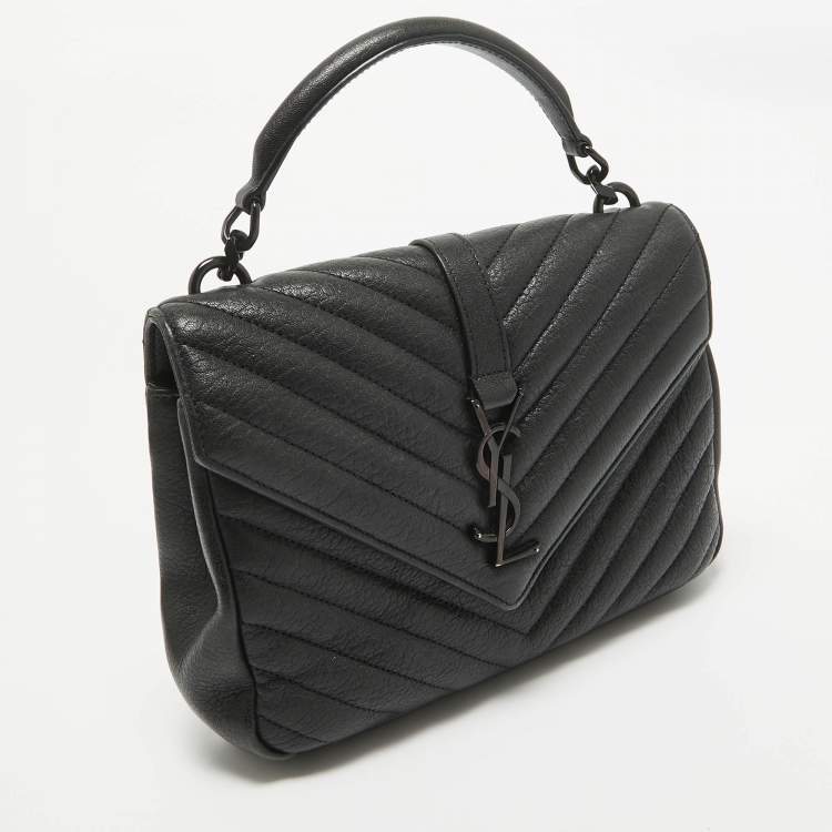 Pre Owned Saint Laurent Black Matelassé Leather Medium College Top Handle Bag