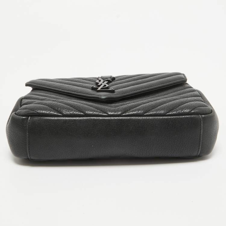 Pre Owned Saint Laurent Black Matelassé Leather Medium College Top Handle Bag