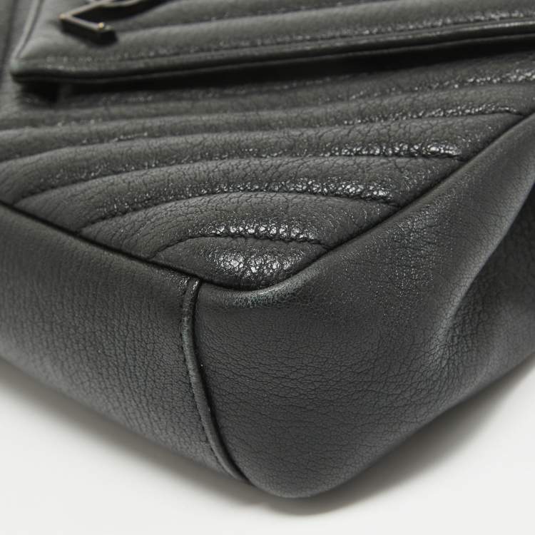 Pre Owned Saint Laurent Black Matelassé Leather Medium College Top Handle Bag