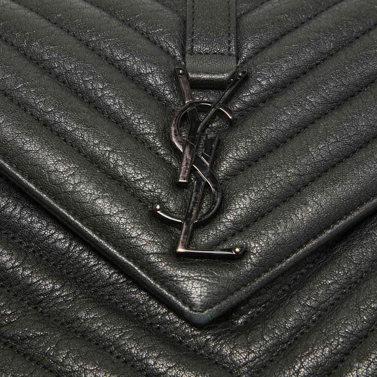 Pre Owned Saint Laurent Black Matelassé Leather Medium College Top Handle Bag