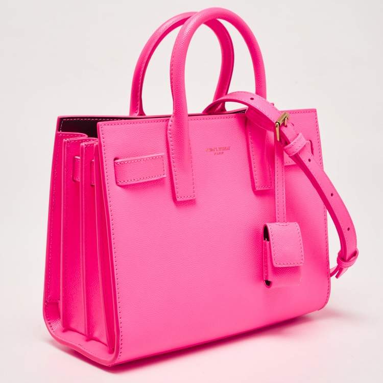 Pre Owned Saint Laurent Neon Pink Leather Nano Classic Sac De Jour Tote