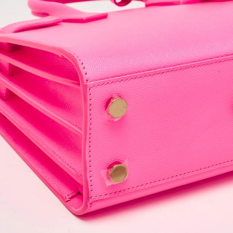 Pre Owned Saint Laurent Neon Pink Leather Nano Classic Sac De Jour Tote