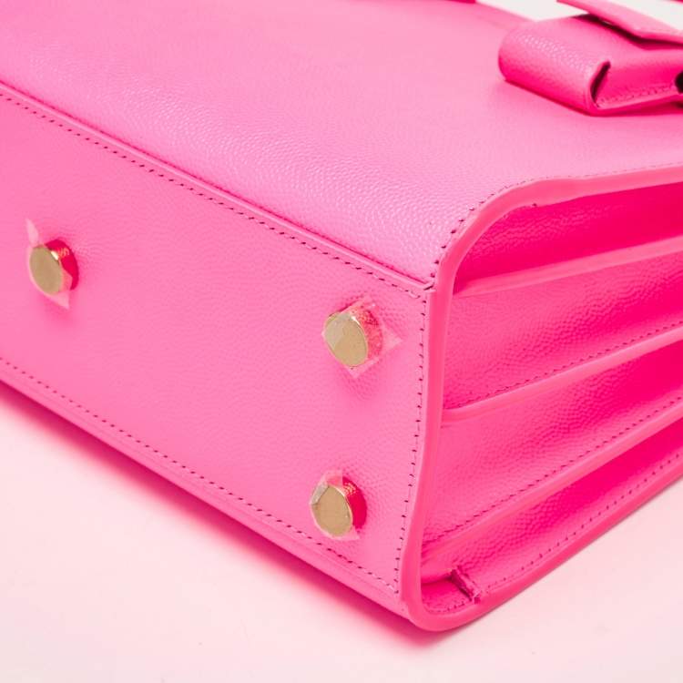 Pre Owned Saint Laurent Neon Pink Leather Nano Classic Sac De Jour Tote