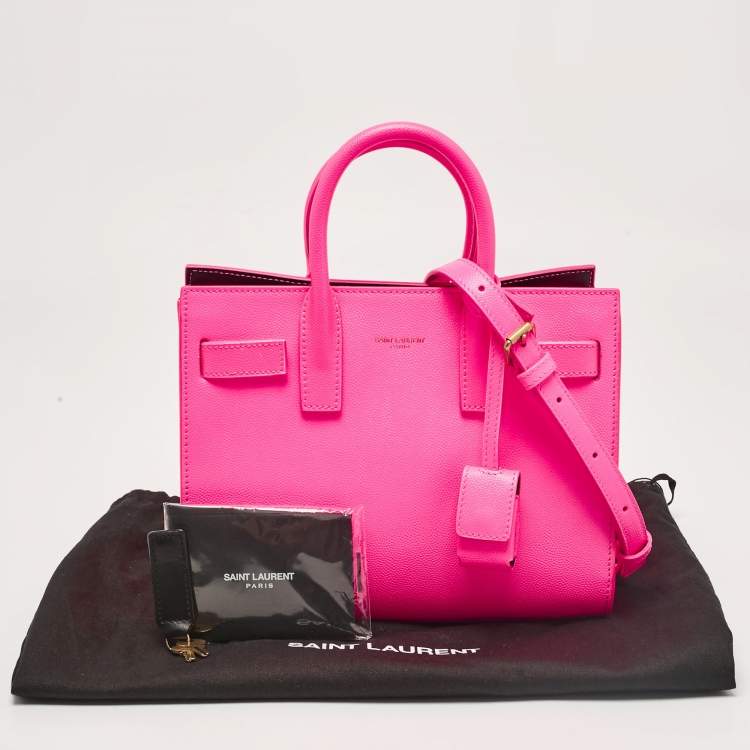 Pre Owned Saint Laurent Neon Pink Leather Nano Classic Sac De Jour Tote