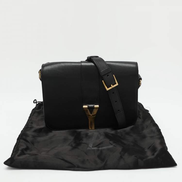 Pre Owned Saint Laurent Black Leather Y-Ligne Shoulder Bag