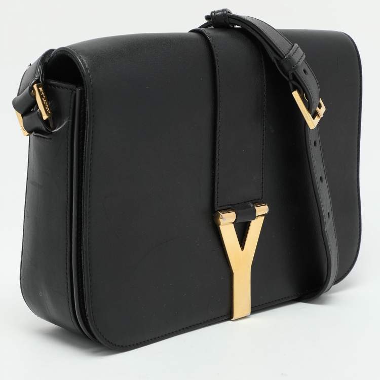 Pre Owned Saint Laurent Black Leather Y-Ligne Shoulder Bag
