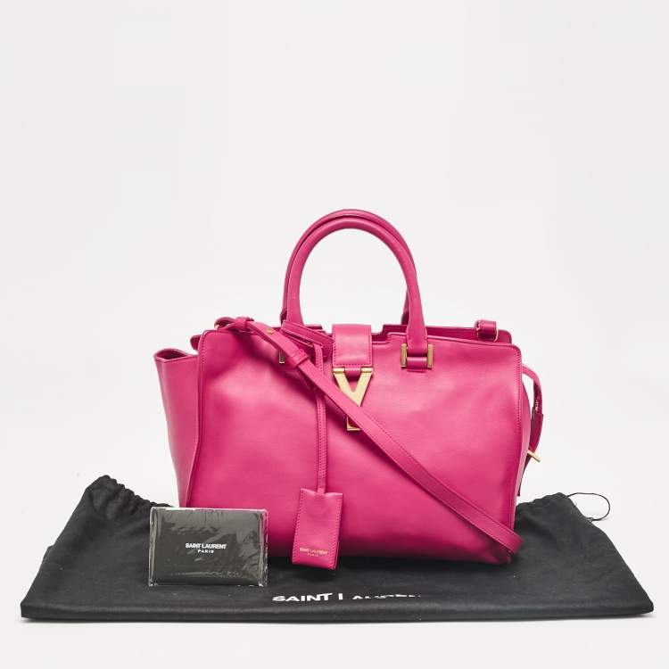 Pre Owned Saint Laurent Magenta Leather Small Ligne Y Cabas Chyc Tote