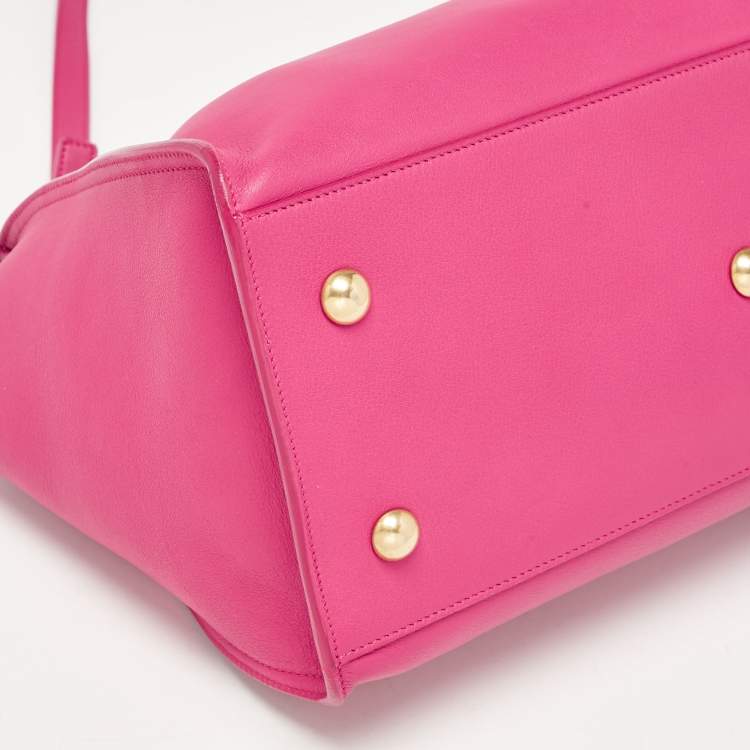Pre Owned Saint Laurent Magenta Leather Small Ligne Y Cabas Chyc Tote