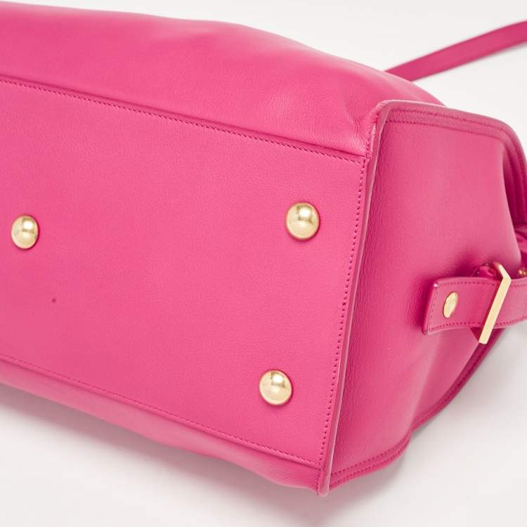Pre Owned Saint Laurent Magenta Leather Small Ligne Y Cabas Chyc Tote