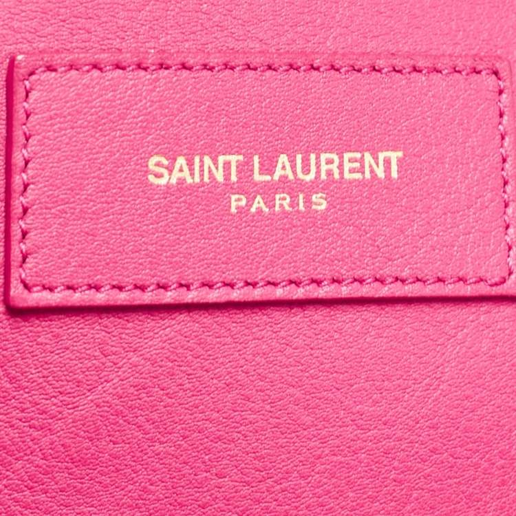 Pre Owned Saint Laurent Magenta Leather Small Ligne Y Cabas Chyc Tote