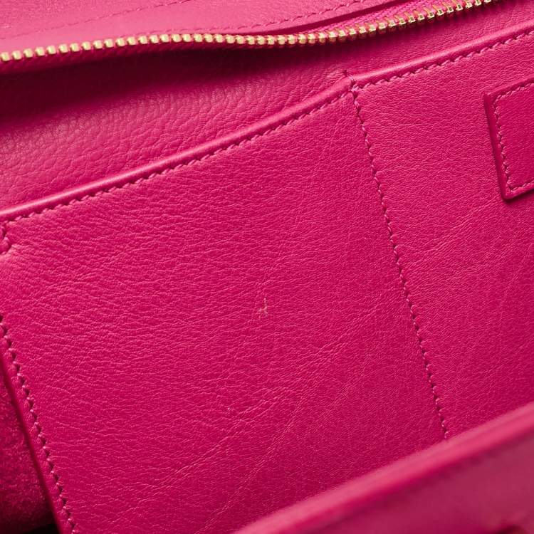 Pre Owned Saint Laurent Magenta Leather Small Ligne Y Cabas Chyc Tote