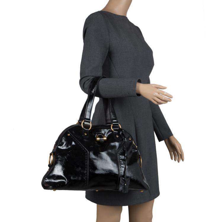 Pre Owned Saint Laurent Paris Black Patent Leather Large Muse Tote