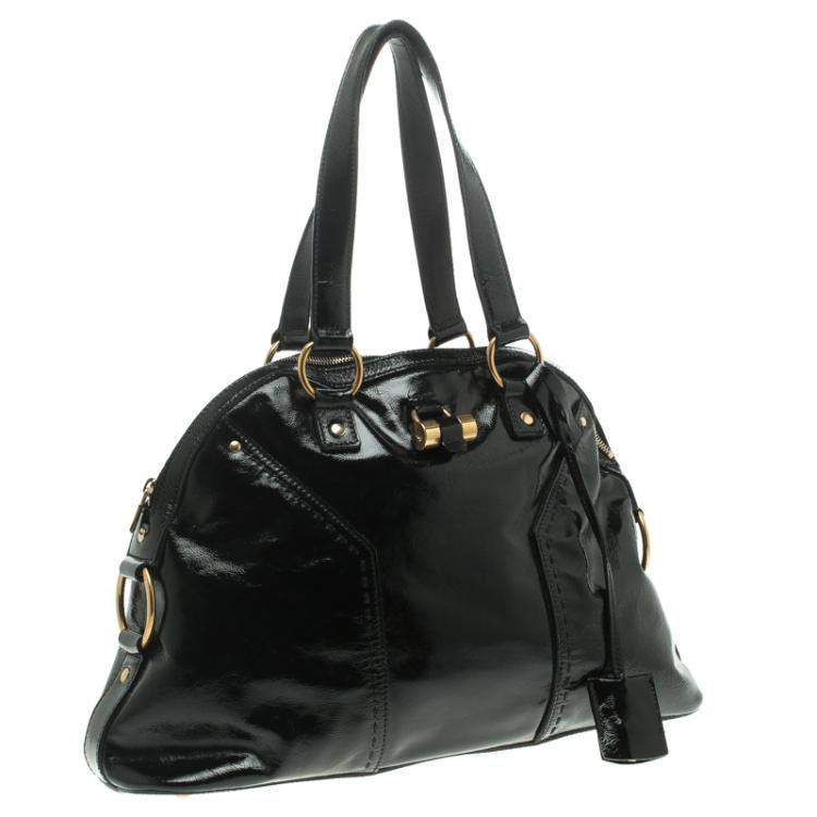 Pre Owned Saint Laurent Paris Black Patent Leather Large Muse Tote