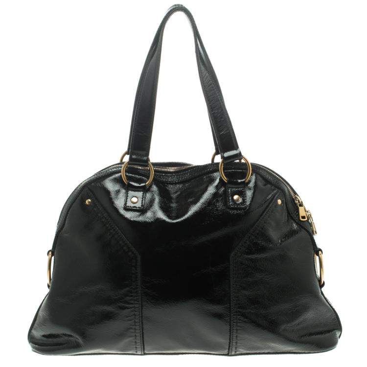 Pre Owned Saint Laurent Paris Black Patent Leather Large Muse Tote