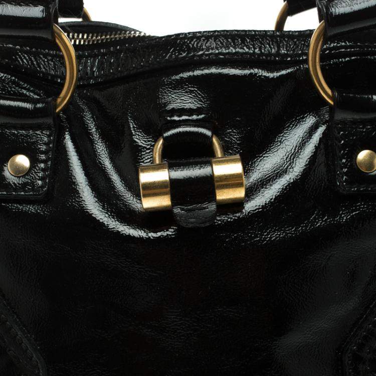 Pre Owned Saint Laurent Paris Black Patent Leather Large Muse Tote