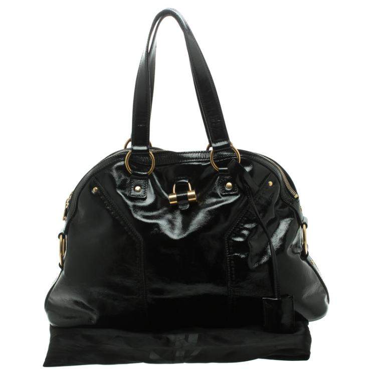 Pre Owned Saint Laurent Paris Black Patent Leather Large Muse Tote