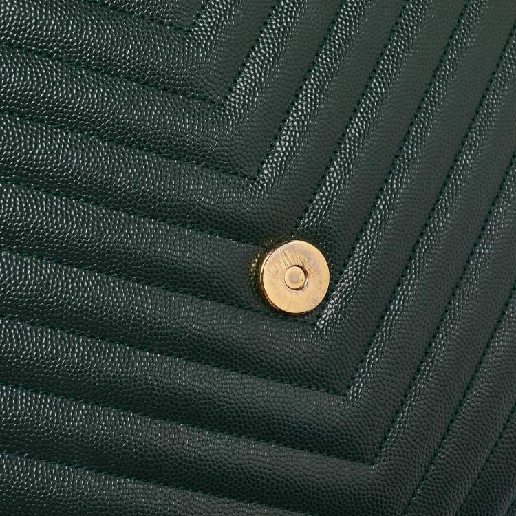 Pre Owned Saint Laurent Green Matelasse Leather Large Monogram Envelope Shoulder Bag