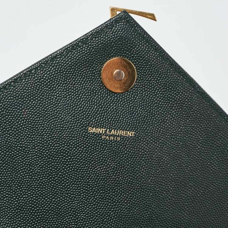 Pre Owned Saint Laurent Green Matelasse Leather Large Monogram Envelope Shoulder Bag