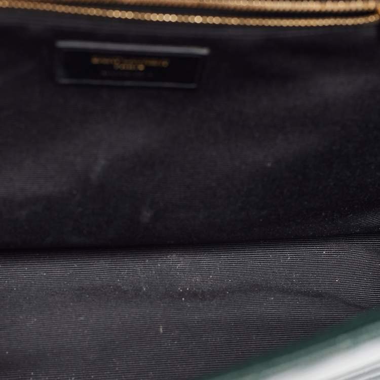 Pre Owned Saint Laurent Green Matelasse Leather Large Monogram Envelope Shoulder Bag