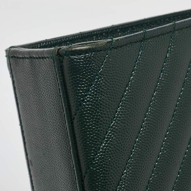 Pre Owned Saint Laurent Green Matelasse Leather Large Monogram Envelope Shoulder Bag