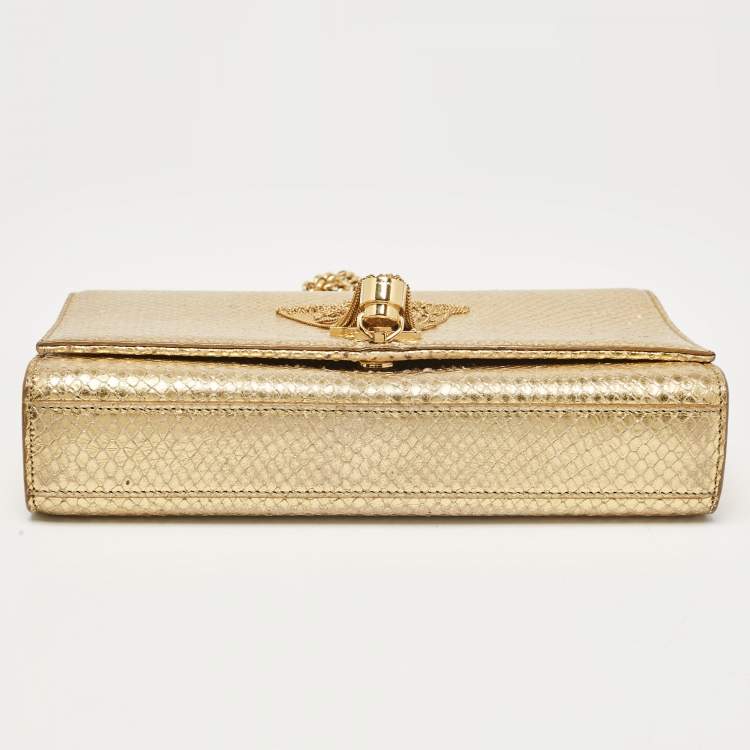 Pre Owned Saint Laurent Gold Snakeskin Embossed Leather Medium Kate Tassel Shoulder Bag