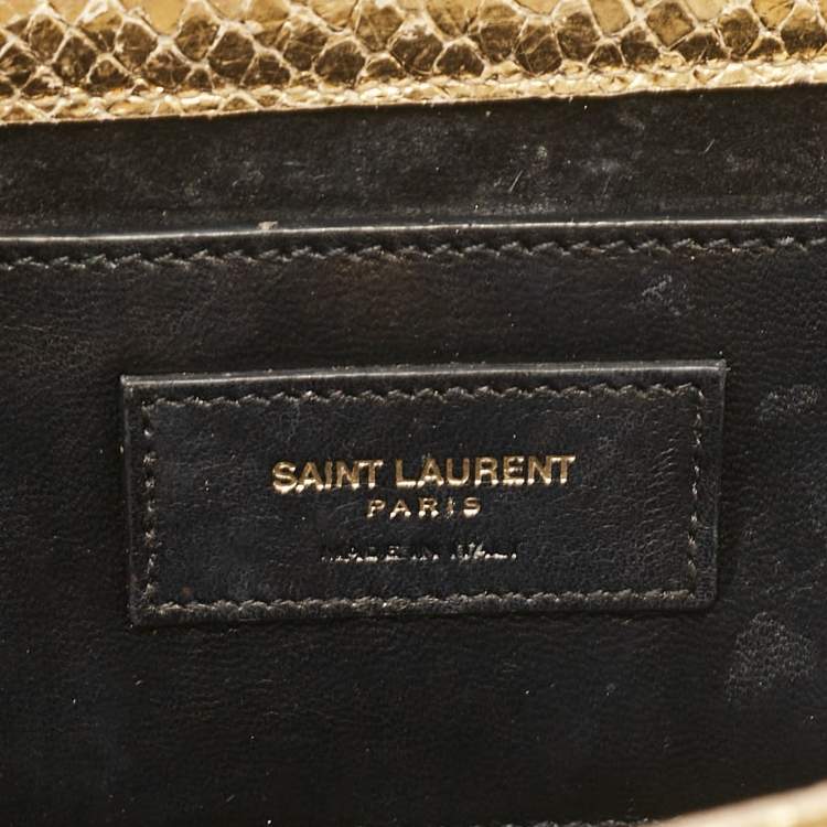 Pre Owned Saint Laurent Gold Snakeskin Embossed Leather Medium Kate Tassel Shoulder Bag