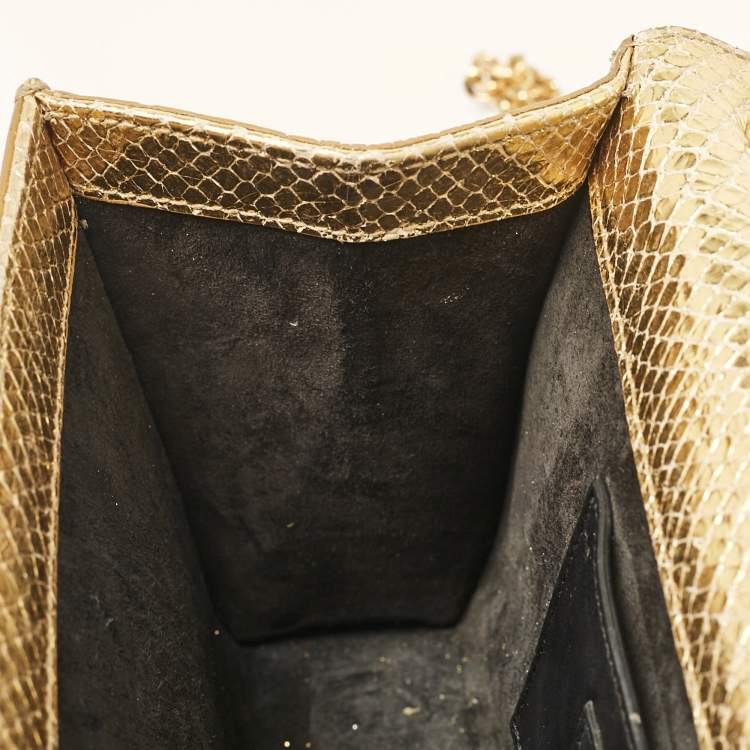 Pre Owned Saint Laurent Gold Snakeskin Embossed Leather Medium Kate Tassel Shoulder Bag