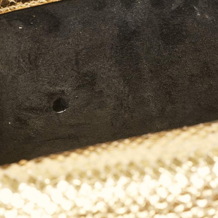 Pre Owned Saint Laurent Gold Snakeskin Embossed Leather Medium Kate Tassel Shoulder Bag