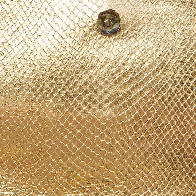 Pre Owned Saint Laurent Gold Snakeskin Embossed Leather Medium Kate Tassel Shoulder Bag
