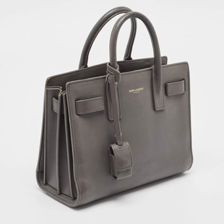 Pre Owned Saint Laurent Grey Leather Nano Classic Sac De Jour Tote