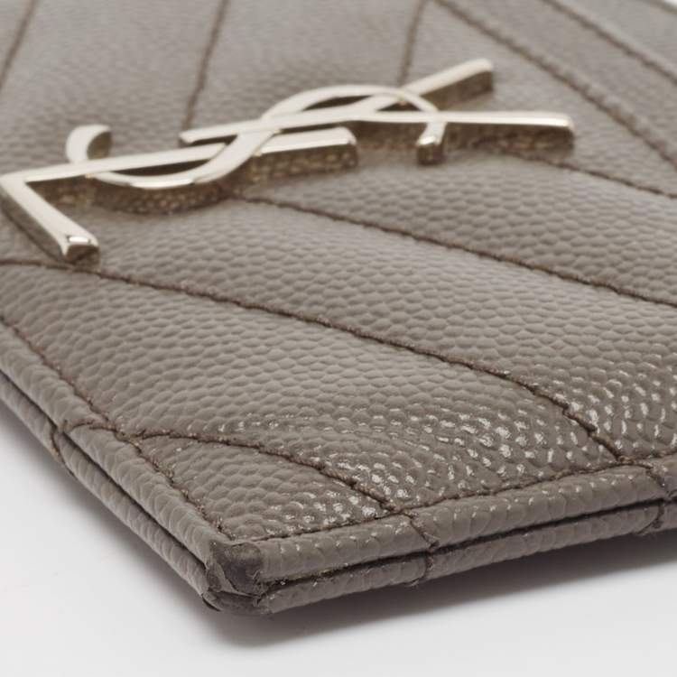 Pre Owned Saint Laurent Grey Matelasse Leather Monogram Card Holder